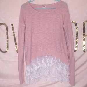 Pink Lace Trim Sweater